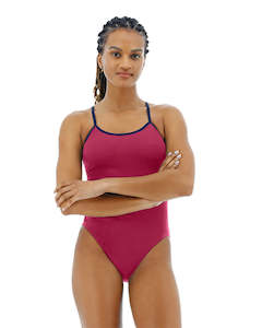 Swimwear: TYR Women's Solids Durafast One Cutoutfit - Pink/Navy