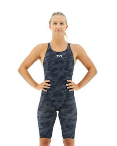 Race Suits Womens Swimwear: TYR Women's Camo Thresher Open Back - Black