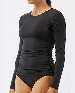 Two Piece Womens Swimwear: TYR Women's Solid Belize Long Sleeve Rashguard - Black