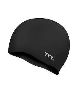 Swim Caps Equipment: TYR Wrinkle-Free Youth Silicone Cap - Black