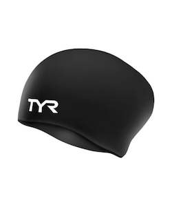 Swim Caps Equipment: TYR Wrinkle-Free Long Hair Youth Silicone Cap - Black