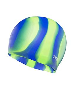 Swim Caps Equipment: TYR Multi Colour Silicone Cap - Green/Blue