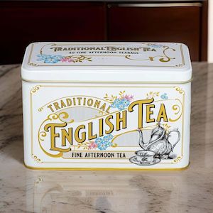 New English tea- Vintage Victorian Ivory 40 Teabag Tin