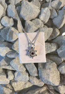 Camille Paloma Walton Forget Me Not Necklace Silver Rhodolite Garnet