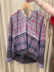 ONE TEASPOON SHIRT - MIXED FLANNEL HOODED SHIRT / DARK PURPLE