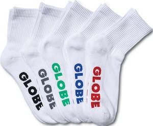 GLOBE SOCKS - STEALTH  CREW WHITE 5PK