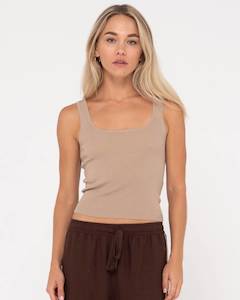 RUSTY TANK TOP - AMELIA SCOOP KNIT SKIMMER TANK / OATMILK