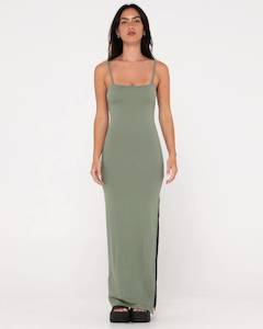 RUSTY DRESS - VICKY FIXED BACK SLIP MAXI DRESS / ARMY GREEN