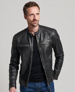 Superdry Jacket -  Heritage Leather Moto Racer / Black