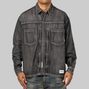 Clothing: Washed Denim Shirt Long Sleeve - Black