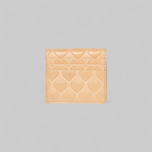 Leather Compact Wallet - Beige