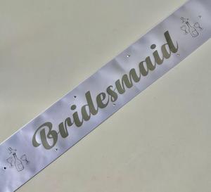 Bridesmaid to Be Sash - White with Silver *NEW FABRIC*