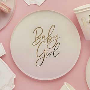 Pale Pink & Gold Foiled Baby Shower Plates (8)