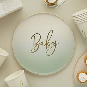 Sage & Gold Foiled Baby Shower Plates (8)