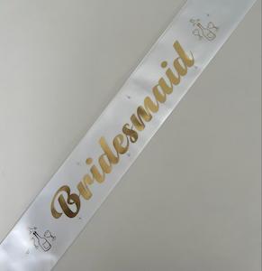 Bridesmaid Sash - White with Gold *NEW FABRIC*