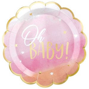 Baby Shower Decor: Oh Baby Pink/Gold Plates (8)