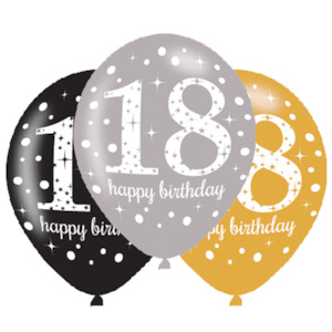 18th Birthday Balloons (6) - Gold/Black (27.5cm)