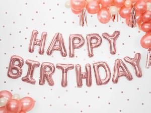 Adult Birthday Partyware: Happy Birthday Balloon Banner - Rose Gold