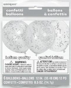 Confetti Balloons (6) - Silver (12")