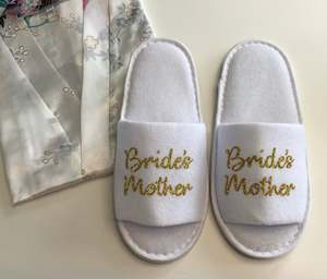 Bride's Mother Slippers - Gold Glitter Script, Style C