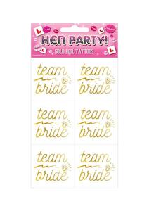 Hen Party Accessories: Team Bride Temporary Tattoos - Gold