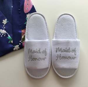 Hen Party Accessories: Maid of Honour Slippers - Silver Glitter Script, Style B