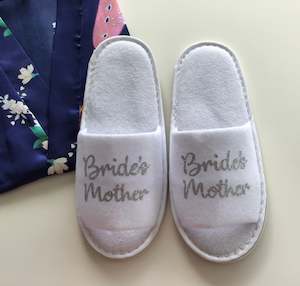 Bride's Mother Slippers - Silver Glitter Script, Style B