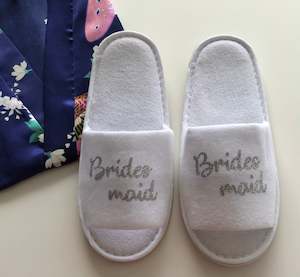 Bridesmaid Slippers - Silver Glitter Script, Style B