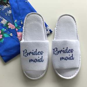 Bridesmaid Slippers - Blue Glitter Script, Style C