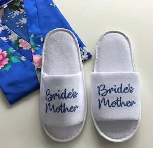 Bride's Mother Slippers - Blue Glitter Script, Style C