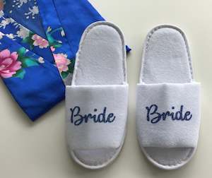 Bride Slippers - Blue Glitter Script, Style C