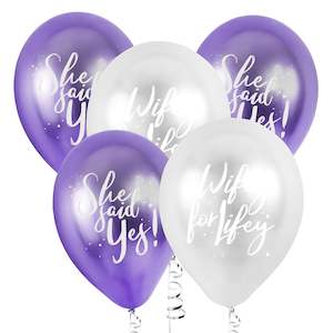 She Said Yes & Wifey for Lifey Balloons (5) - Purple/Silver (12")