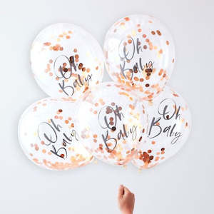 Oh Baby Confetti Balloons (5) - Rose Gold (12")