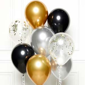 Balloon Kit - Black, Gold & Silver (8 Pieces)