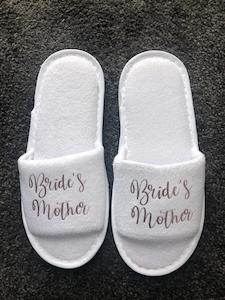 Bride's Mother Slippers - Rose Gold Script, Style A