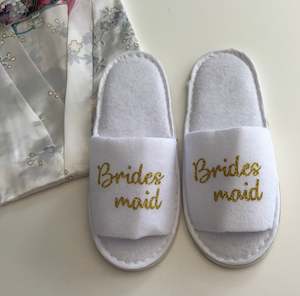 Bridesmaid Slippers - Gold Glitter Script, Style C