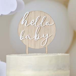 Gender Reveal: Hello Baby Wood Cake Topper