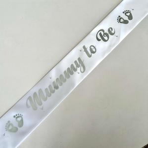 Mummy to Be sash - White with Silver *NEW FABRIC*