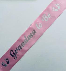 Baby Shower Sashes: Grandma to Be Sash - Pale Pink with Silver *NEW FABRIC*