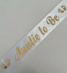 Baby Shower Sashes: Auntie to Be Sash - White with Gold *NEW FABRIC*