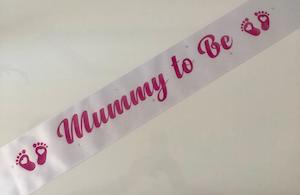 Baby Shower Sashes: Mummy to Be Sash - White and Hot Pink *NEW FABRIC*