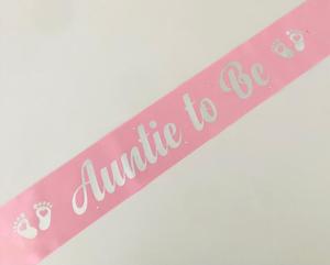 Auntie to Be Sash with Baby Feet - Pale Pink with Silver