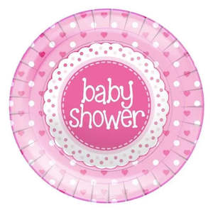 Baby Shower Plates: Dots/Hearts - Pink