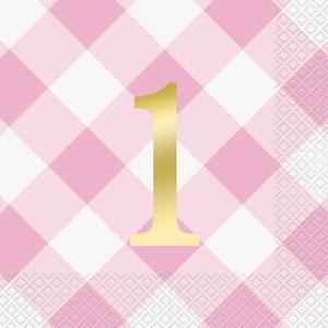 1st Bithday Napkins - Pink Gingham