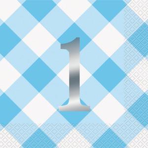 1st Bithday Napkins - Blue Gingham