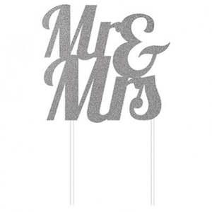 Silver Glitter 'Mr & Mrs' Cake Topper