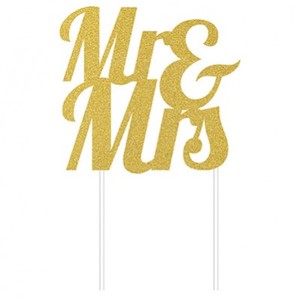 Gold Glitter 'Mr & Mrs' Cake Topper