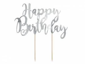 Happy Birthday Cake Topper - Silver