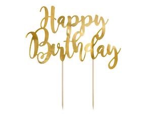 Happy Birthday Cake Topper - Gold