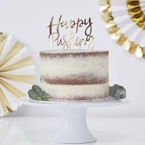 Happy Pushing Cake Topper - Gold